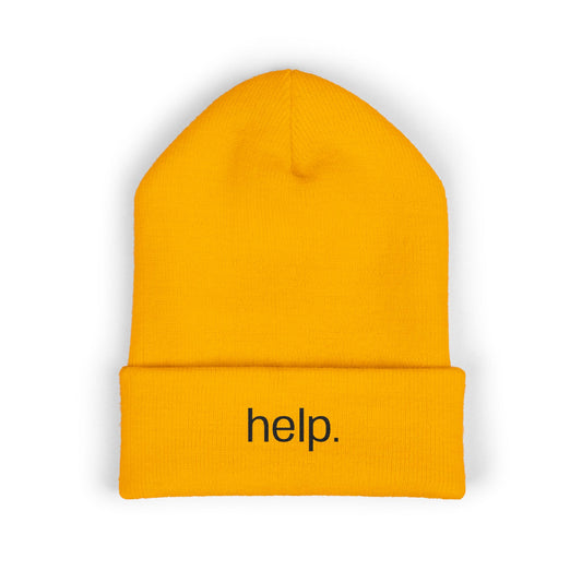 Embroidered "help." Cuffed Beanie - Minimalist Winter Hat