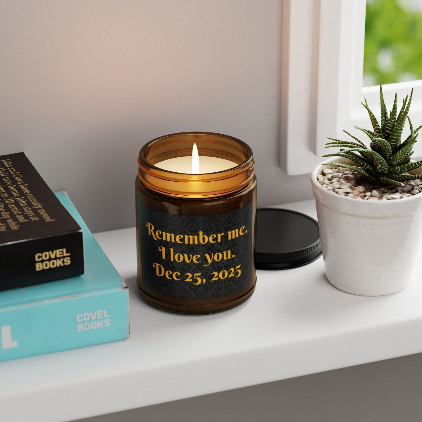 Memorial Scented Candle - "Remember me. I love you" (Amber Jar, Personalized Date)
