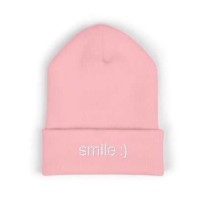 "smile :)" funny cuffed beanie