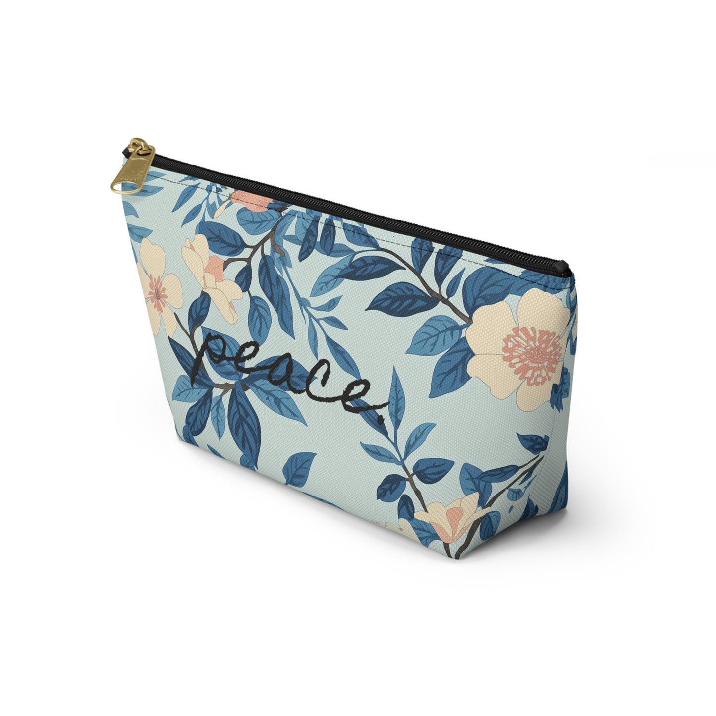 Peace Floral Accessory Pouch – Blue Botanical Makeup Bag