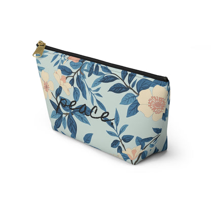 Peace Floral Accessory Pouch – Blue Botanical Makeup Bag