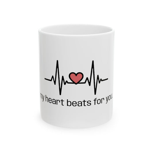Ceramic Heartbeat Love Mug - "my heart beats for you."