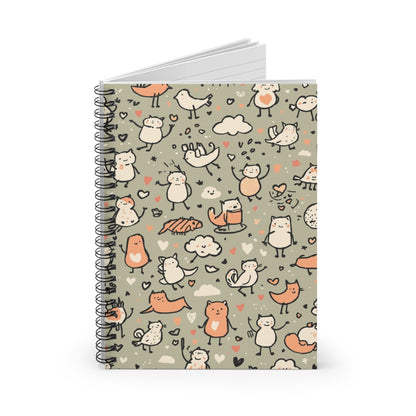 Cute Animal Doodle Spiral Notebook - Ruled Journal for Kids & Adults