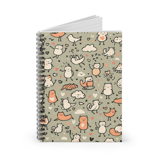 Cute Animal Doodle Spiral Notebook - Ruled Journal for Kids & Adults