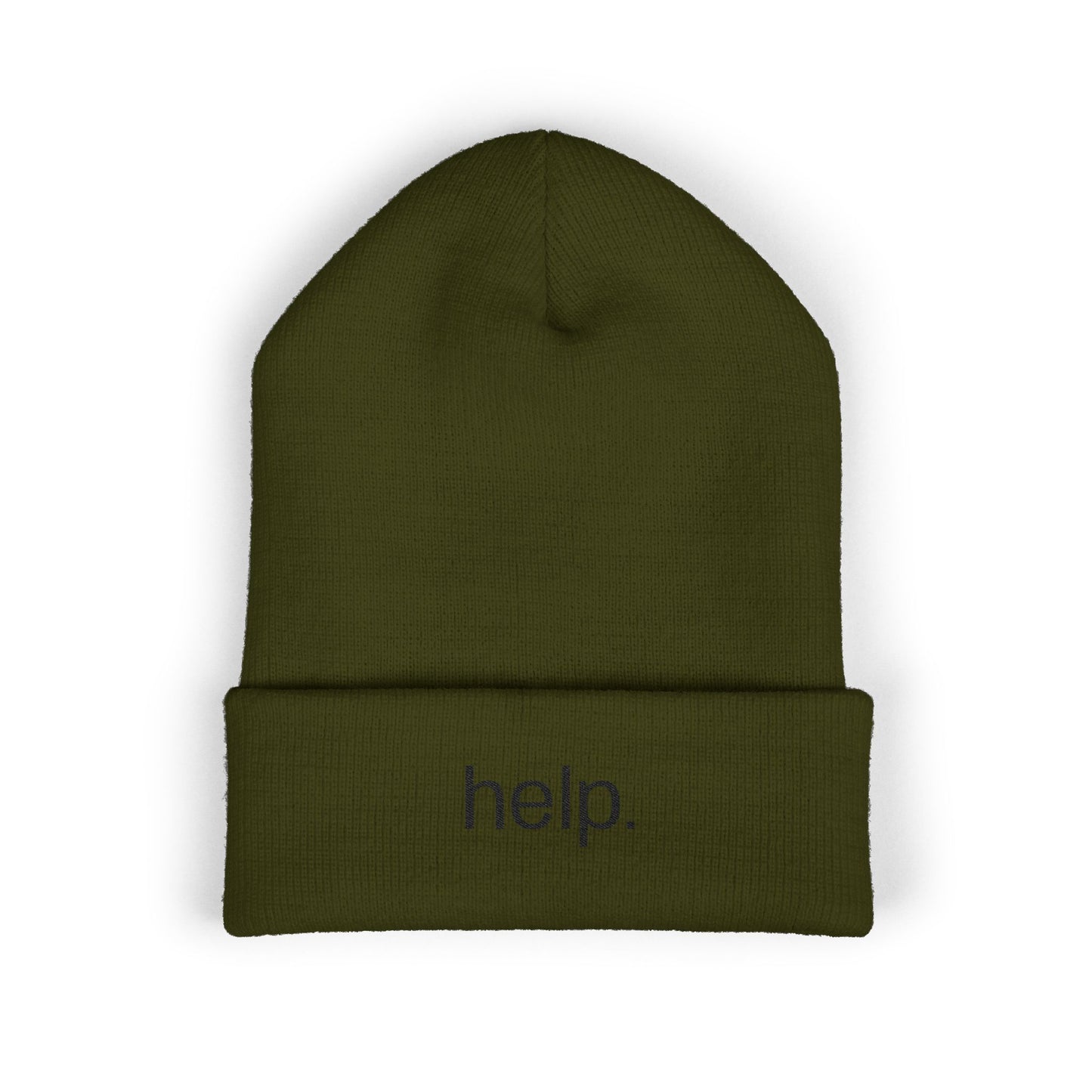 Embroidered "help." Cuffed Beanie - Minimalist Winter Hat