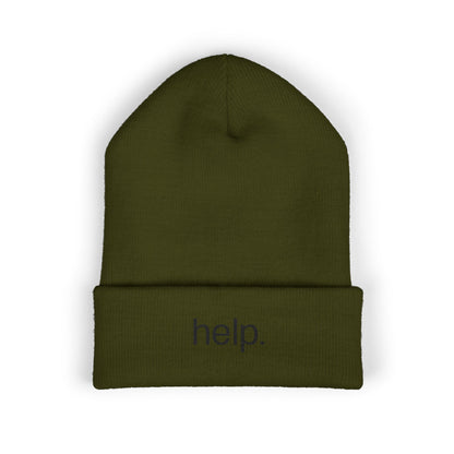 Embroidered "help." Cuffed Beanie - Minimalist Winter Hat