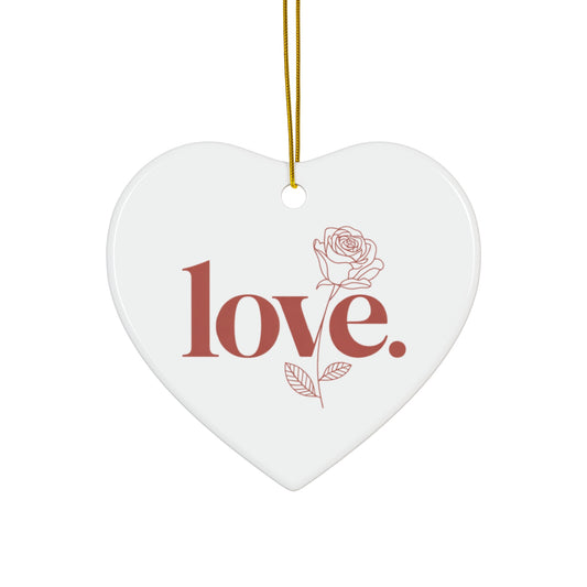 Love Rose Ceramic Ornament - Round Valentine’s Day Keepsake