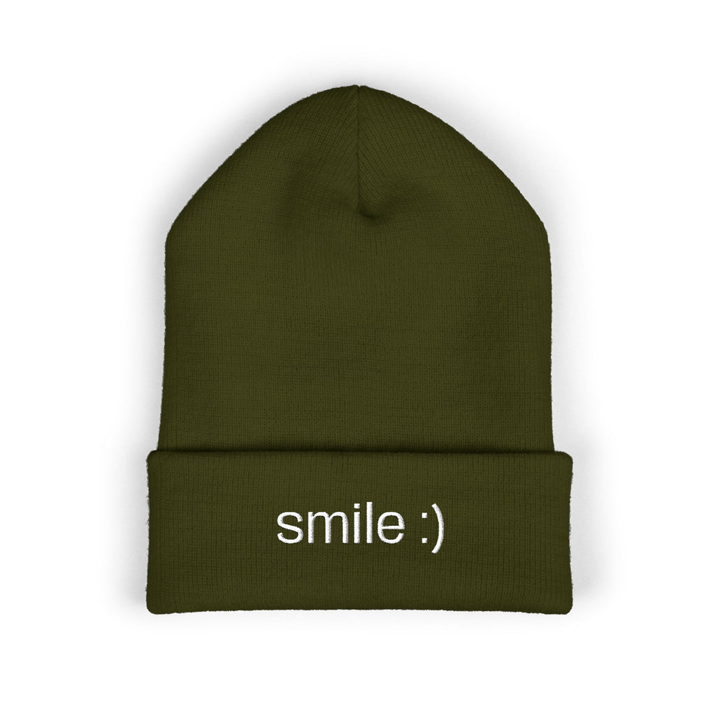 "smile :)" funny cuffed beanie