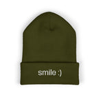 "smile :)" funny cuffed beanie