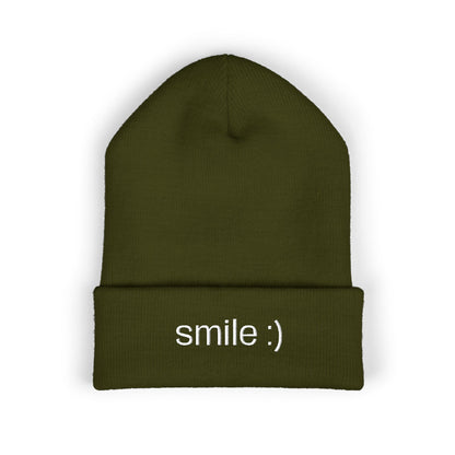 "smile :)" funny cuffed beanie