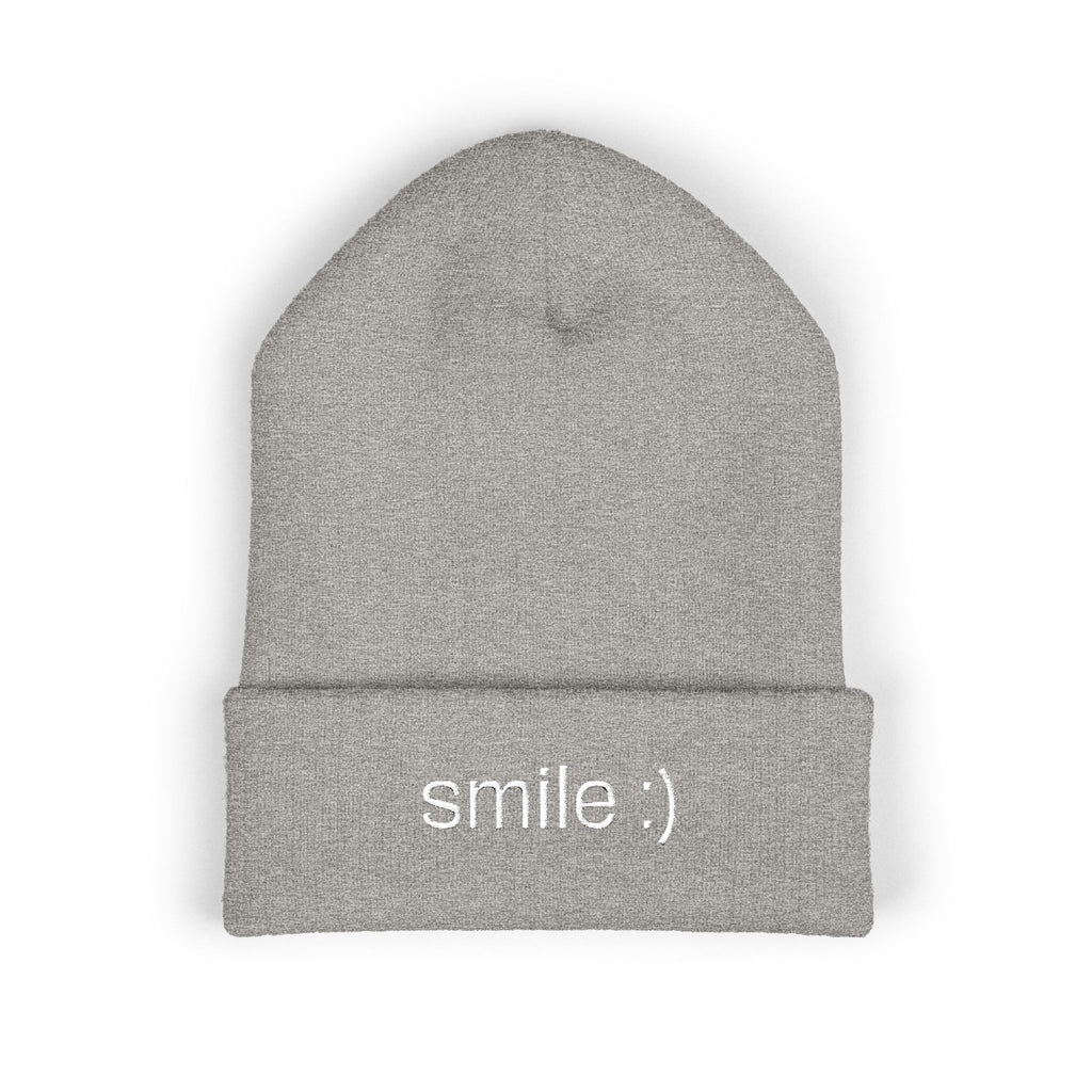 "smile :)" funny cuffed beanie