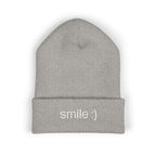 "smile :)" funny cuffed beanie