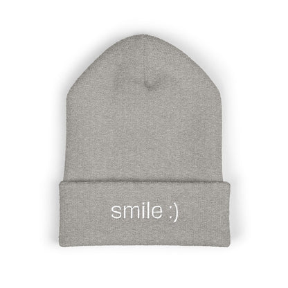 "smile :)" funny cuffed beanie