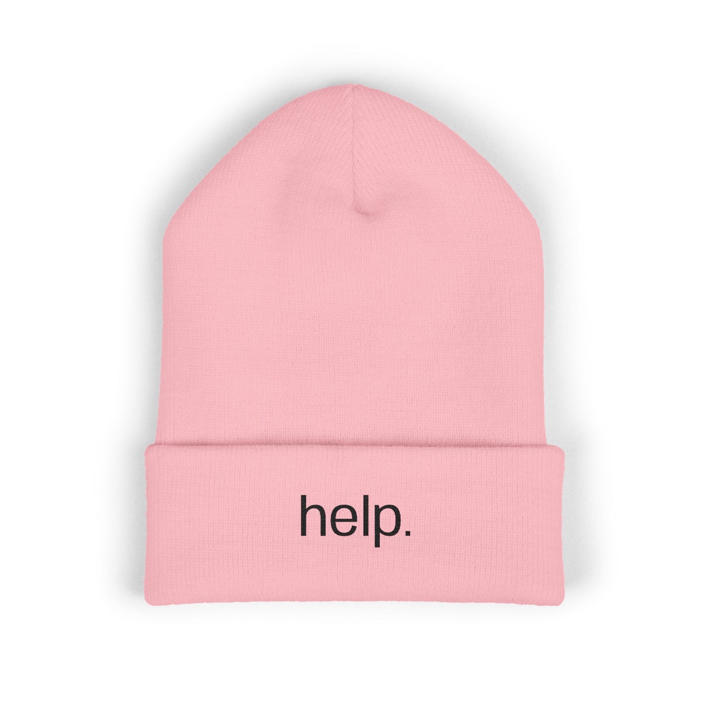 Embroidered "help." Cuffed Beanie - Minimalist Winter Hat