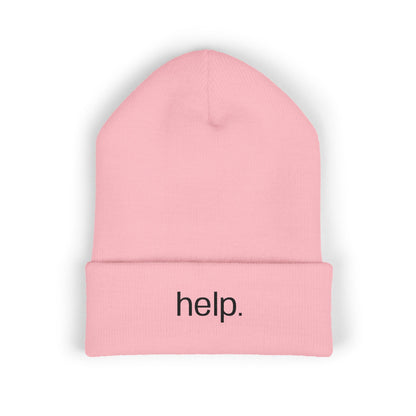 Embroidered "help." Cuffed Beanie - Minimalist Winter Hat
