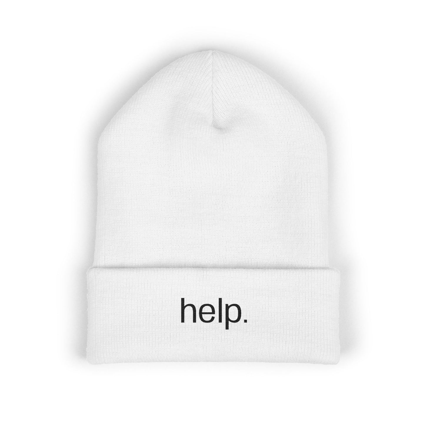 Embroidered "help." Cuffed Beanie - Minimalist Winter Hat