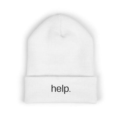 Embroidered "help." Cuffed Beanie - Minimalist Winter Hat