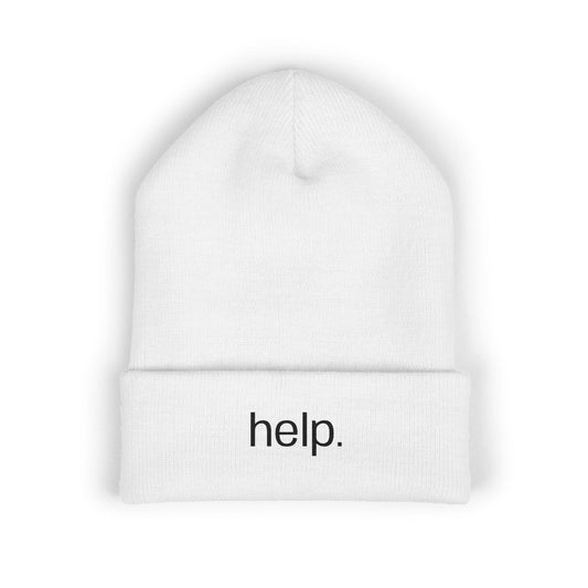 Embroidered "help." Cuffed Beanie - Minimalist Winter Hat