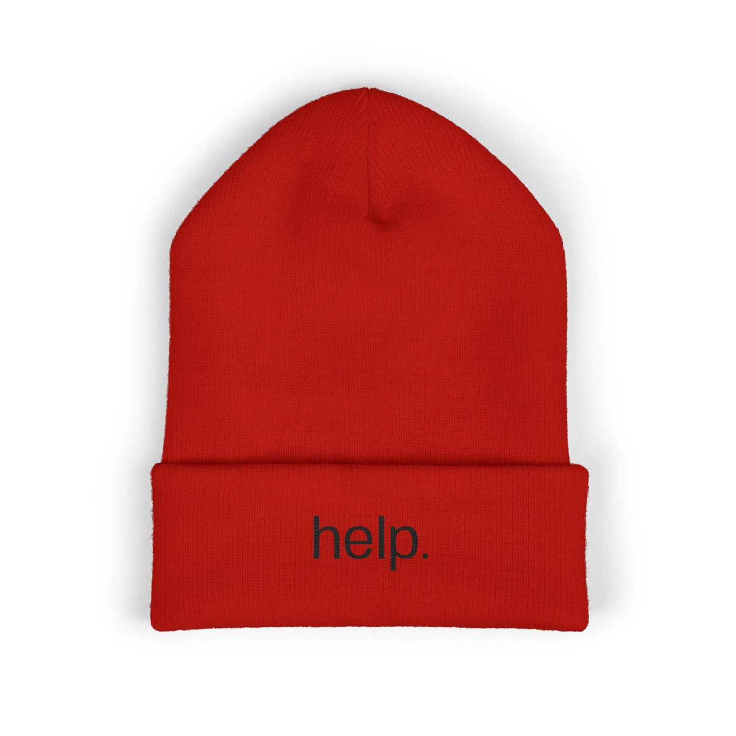 Embroidered "help." Cuffed Beanie - Minimalist Winter Hat