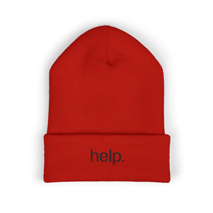 Embroidered "help." Cuffed Beanie - Minimalist Winter Hat
