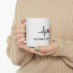 Ceramic Heartbeat Love Mug - "my heart beats for you."