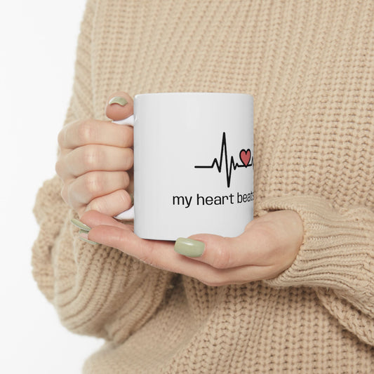 Ceramic Heartbeat Love Mug - "my heart beats for you."