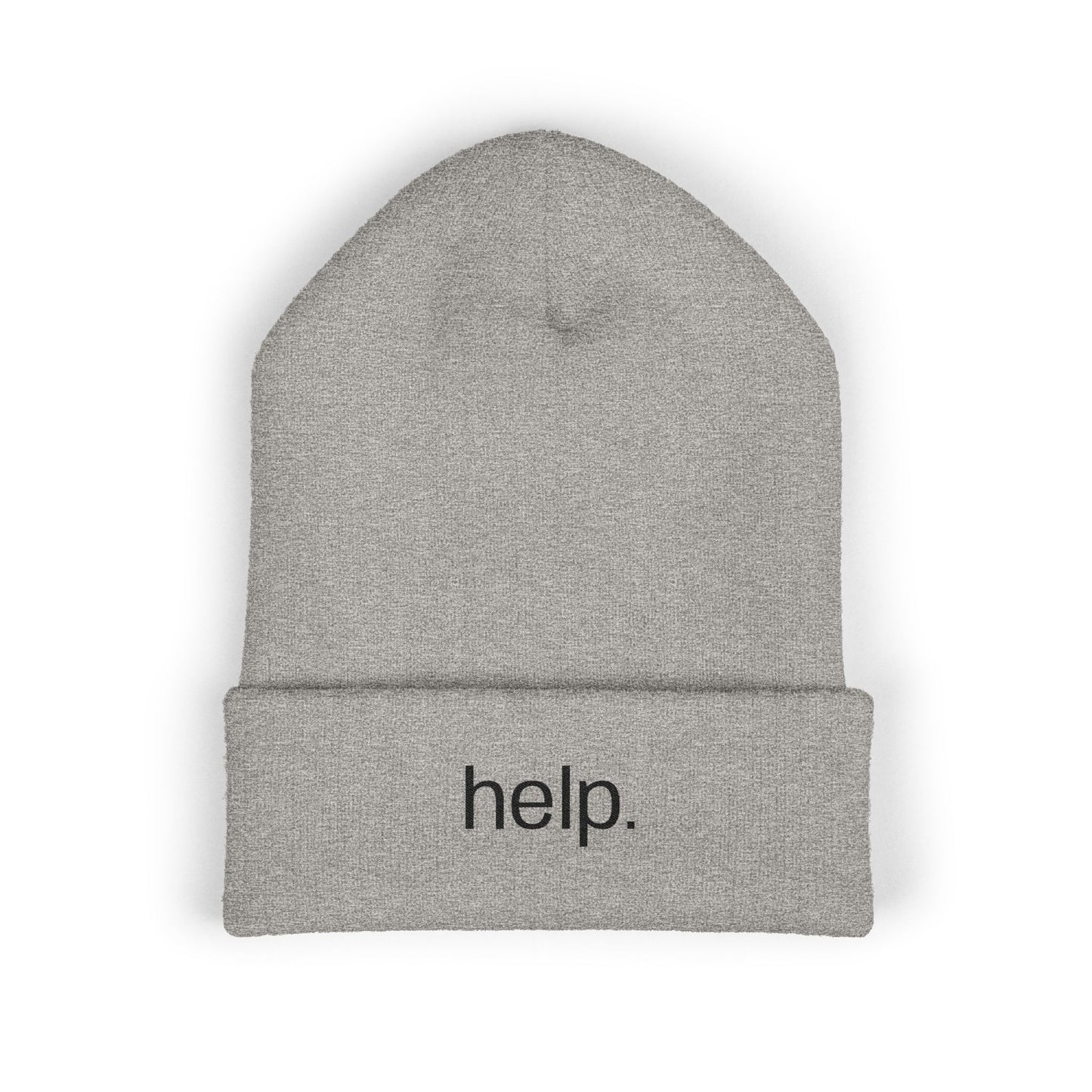 Embroidered "help." Cuffed Beanie - Minimalist Winter Hat