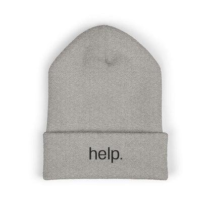 Embroidered "help." Cuffed Beanie - Minimalist Winter Hat
