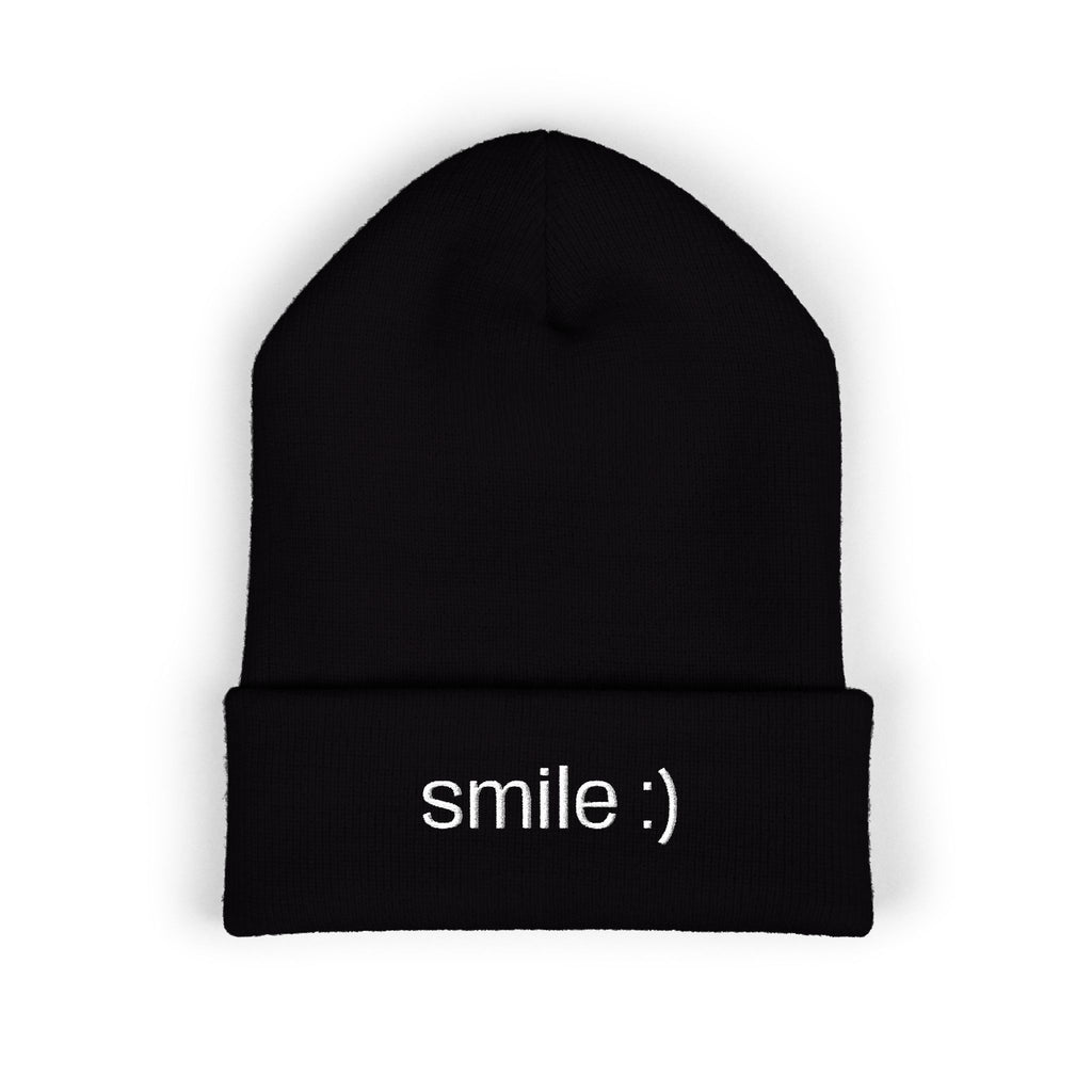"smile :)" funny cuffed beanie