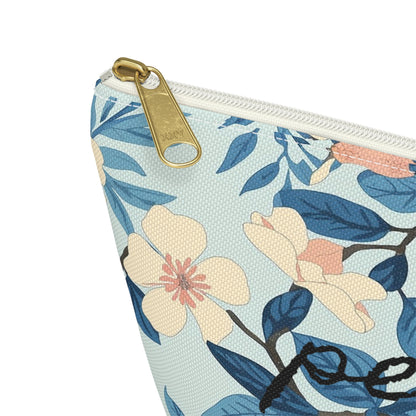 Peace Floral Accessory Pouch – Blue Botanical Makeup Bag