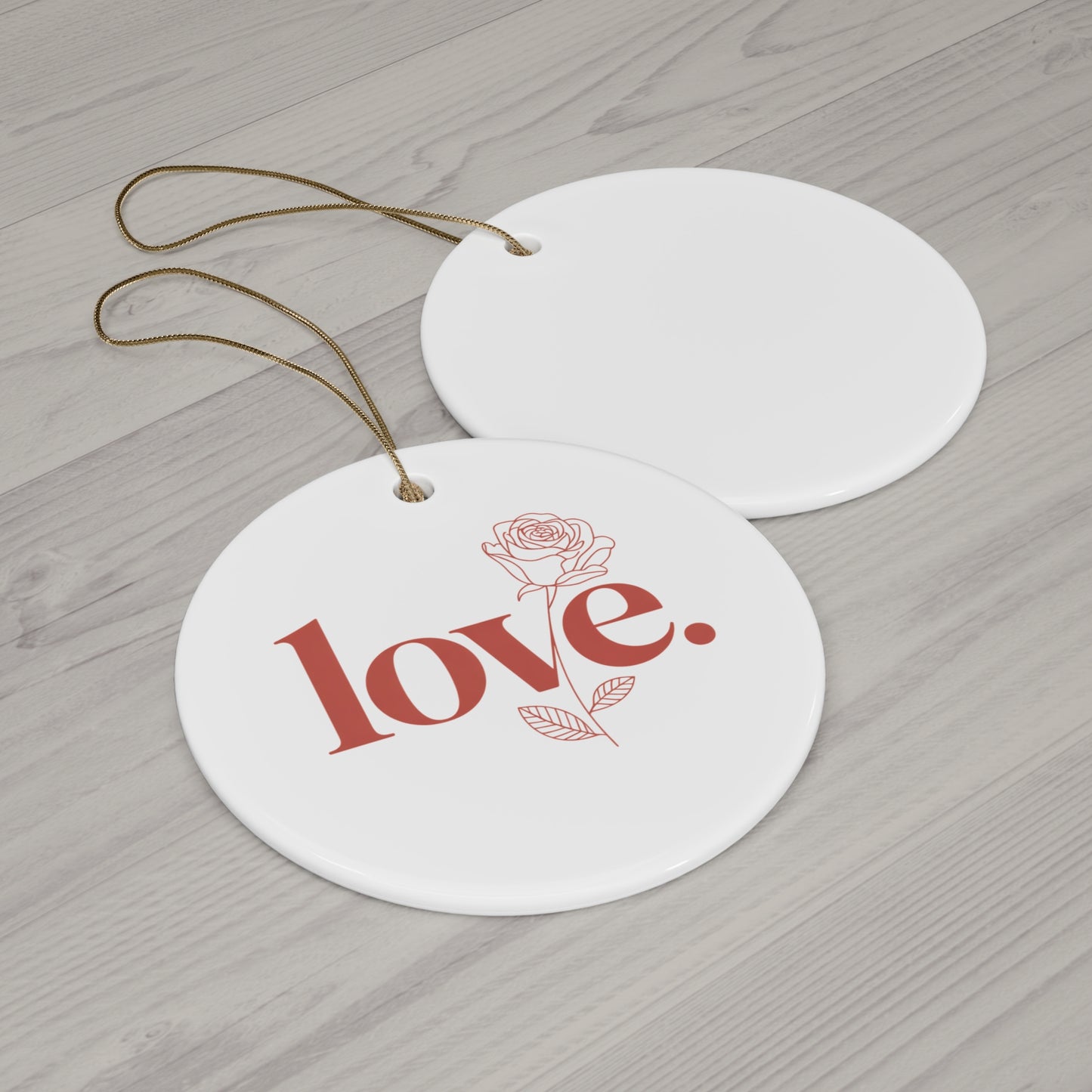 Love Rose Ceramic Ornament - Round Valentine’s Day Keepsake