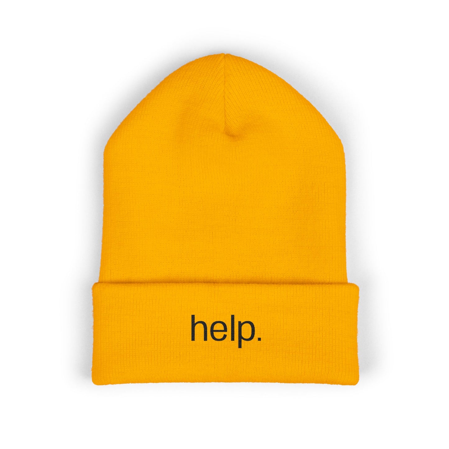 Embroidered "help." Cuffed Beanie - Minimalist Winter Hat