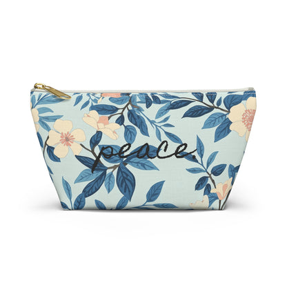 Peace Floral Accessory Pouch – Blue Botanical Makeup Bag