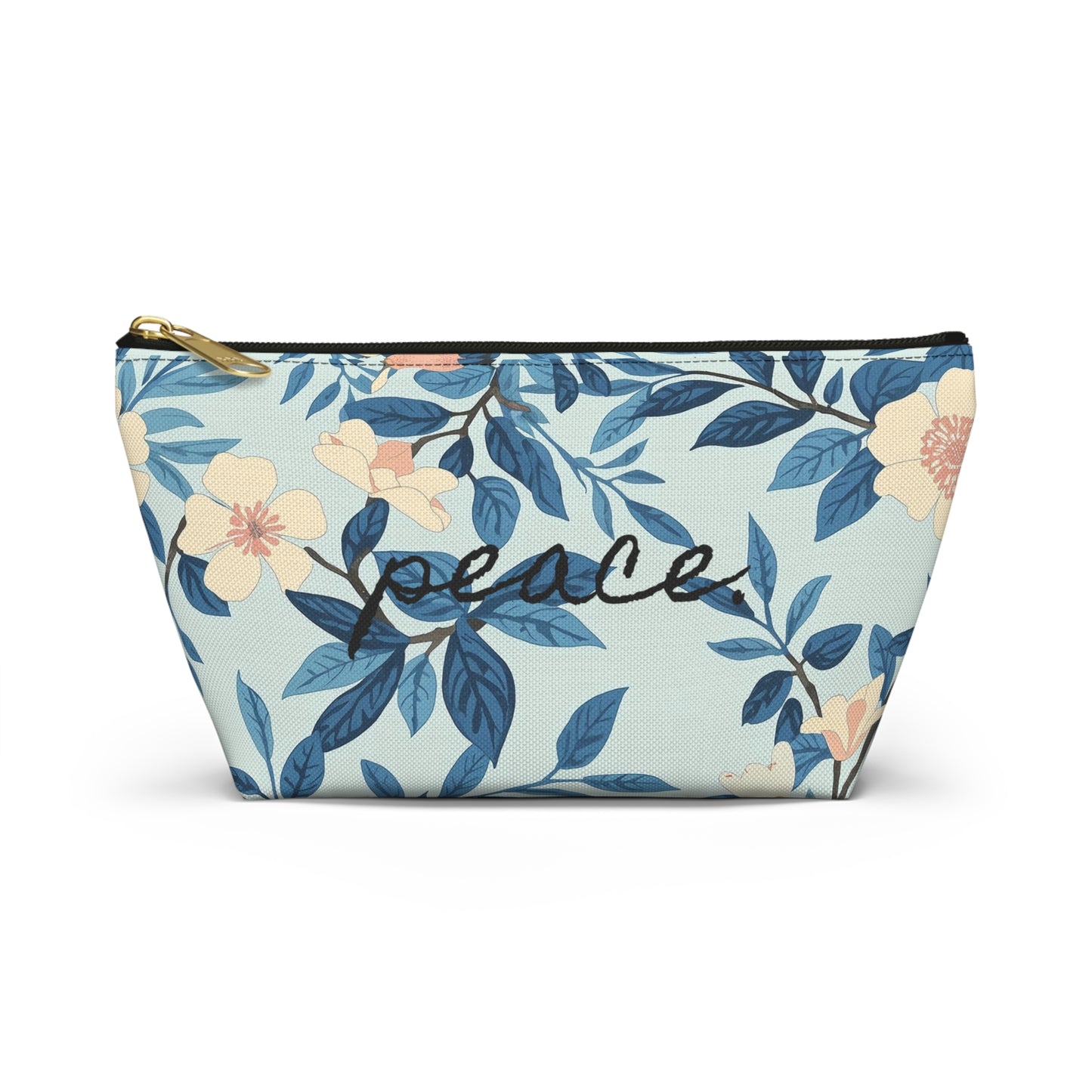 Peace Floral Accessory Pouch – Blue Botanical Makeup Bag