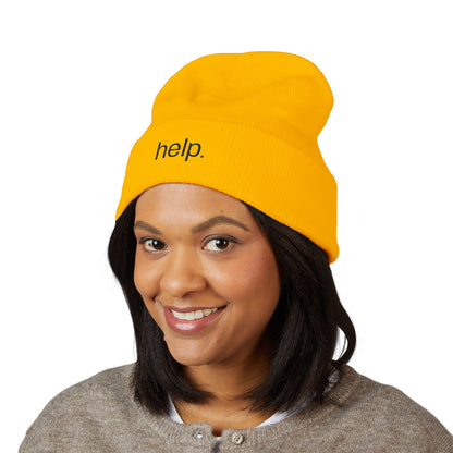 Embroidered "help." Cuffed Beanie - Minimalist Winter Hat