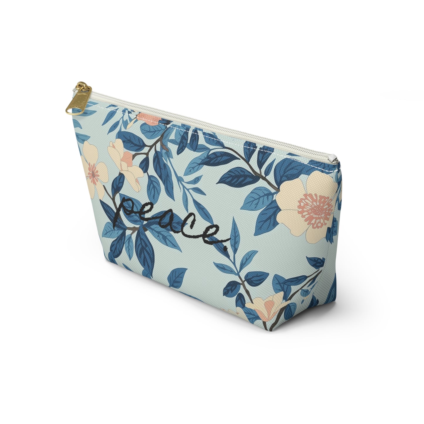 Peace Floral Accessory Pouch – Blue Botanical Makeup Bag