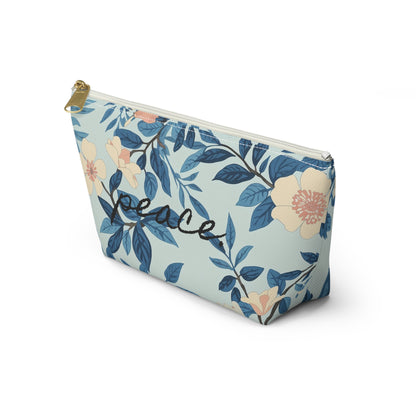 Peace Floral Accessory Pouch – Blue Botanical Makeup Bag