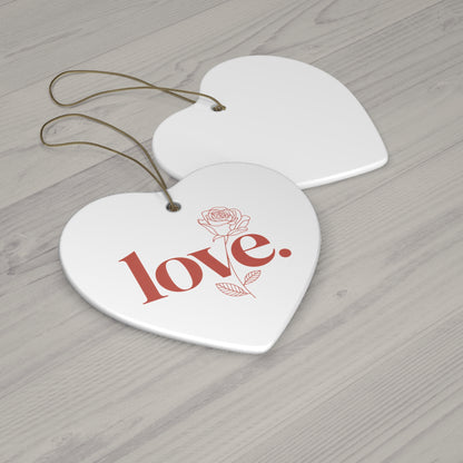 Love Rose Ceramic Ornament - Round Valentine’s Day Keepsake